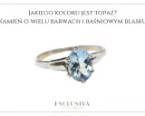 Srebrny pierścionek z owalnym, błękitnym topazem. Ten kamień szlachetny, często kojarzony ze znakiem zodiaku Skorpion, zachwyca baśniowym blaskiem.