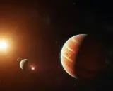 Jowisz w Wadze, majestatyczny gazowy olbrzym, w towarzystwie mniejszych planet i gwiazdy.