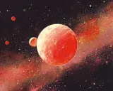 Czerwone planety, jak Mars w Wodniku, unoszą się w gwiezdnym pyle.