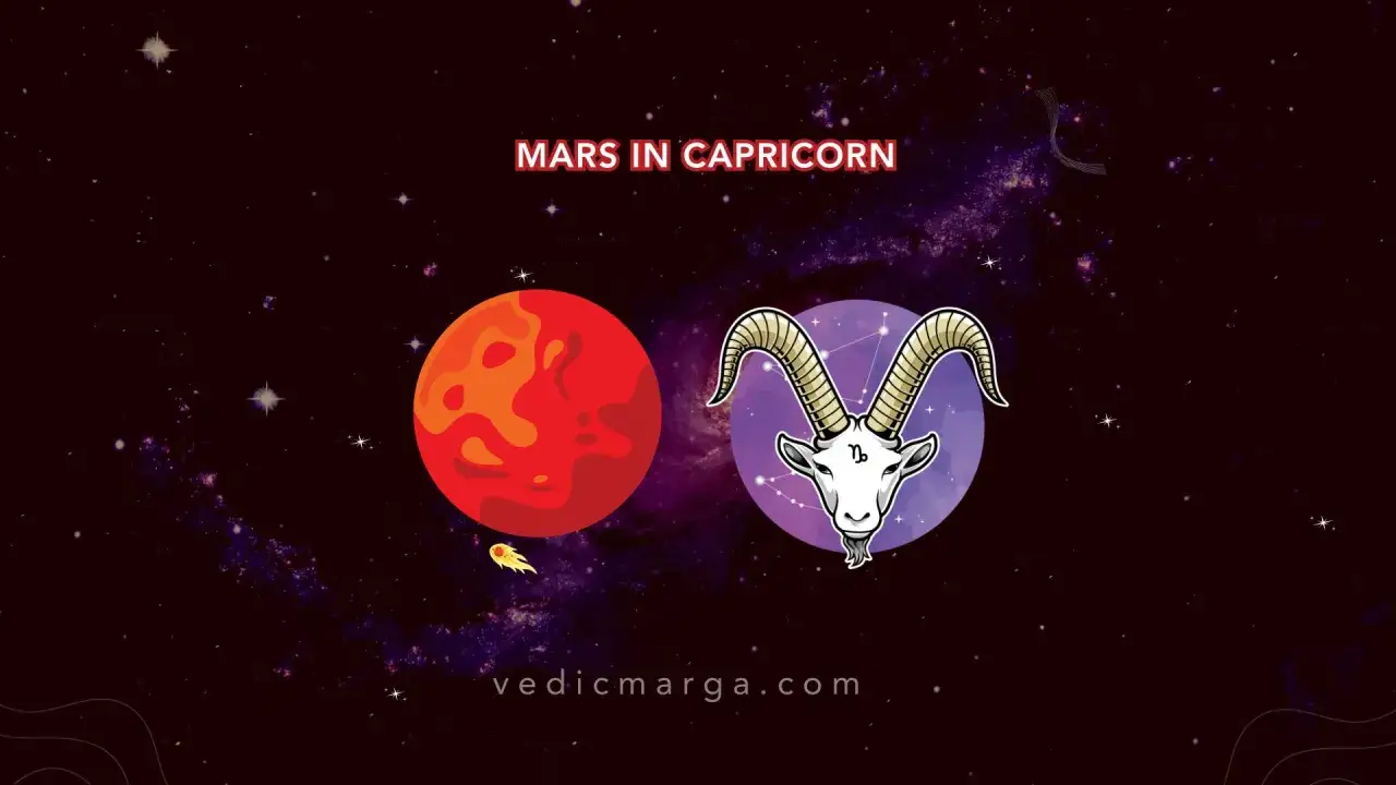Mars w Koziorożcu: Czerwona planeta obok symbolu Koziorożca na tle kosmosu.