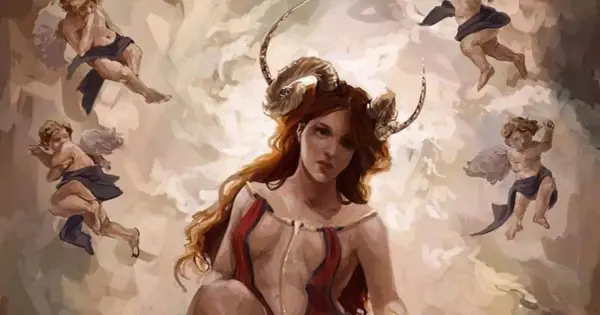 Lilith w Koziorożcu, otoczona przez cherubiny, emanuje mroczną siłą i tajemniczością.