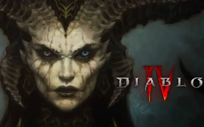 Lilith, matka wszelkiego zła, w Diablo IV spogląda groźnie. Jej oczy płoną niebieskim ogniem, a na twarzy maluje się gniew.